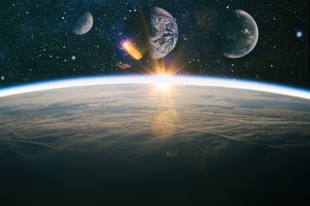 粒子运动在黑色背景，星光星云在星系在宇宙空间背景。这张照片由美国宇航局提供图片下载