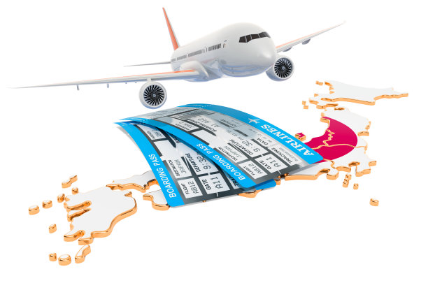 飞往日本的概念。3D渲染孤立的白色背景图片下载