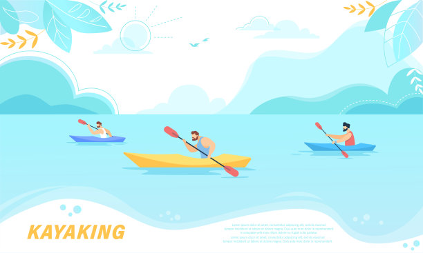 阳光明媚的一天，人们在岩石海岸附近乘坐皮划艇。图片下载