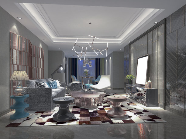 客厅的3D渲染图片下载
