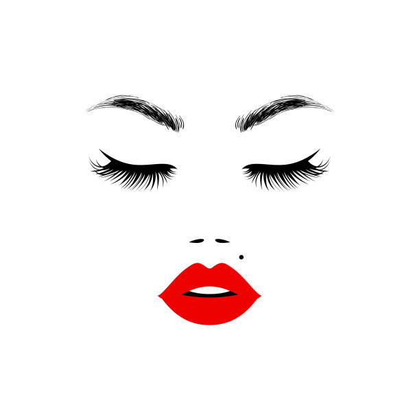 美丽的女人的脸与红色的嘴唇为美标志，标志，象征，图标为沙龙，水疗沙龙，美发，公司或中心。矢量图图片下载