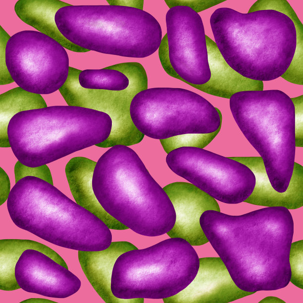 光滑的鹅卵石，绿色和紫色的石头。抽象的无缝模式。图片下载