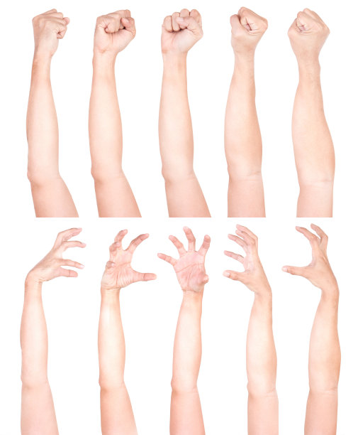 多个男性白种人的手势孤立在白色背景，一组多图像。图片下载