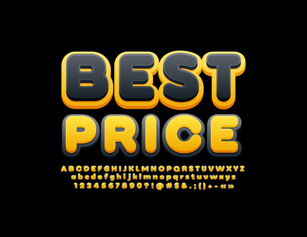 矢量黑色和黄色海报最佳价格。彩色字母，数字和符号图片下载