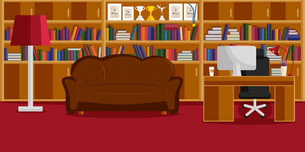 Vector Inretior设计的家庭办公和图书馆图片下载