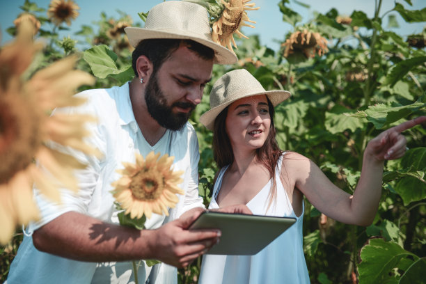 农学家夫妇检查植物的顺序图片下载