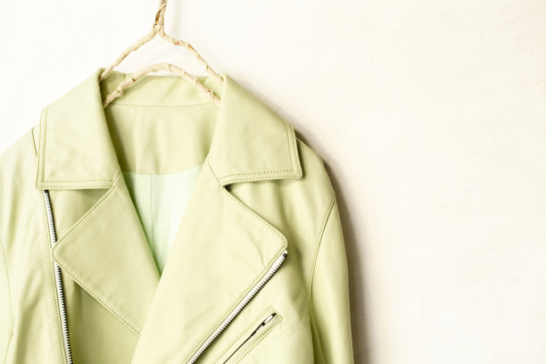 夹克的真皮革挂在衣架上的白色背景图片下载