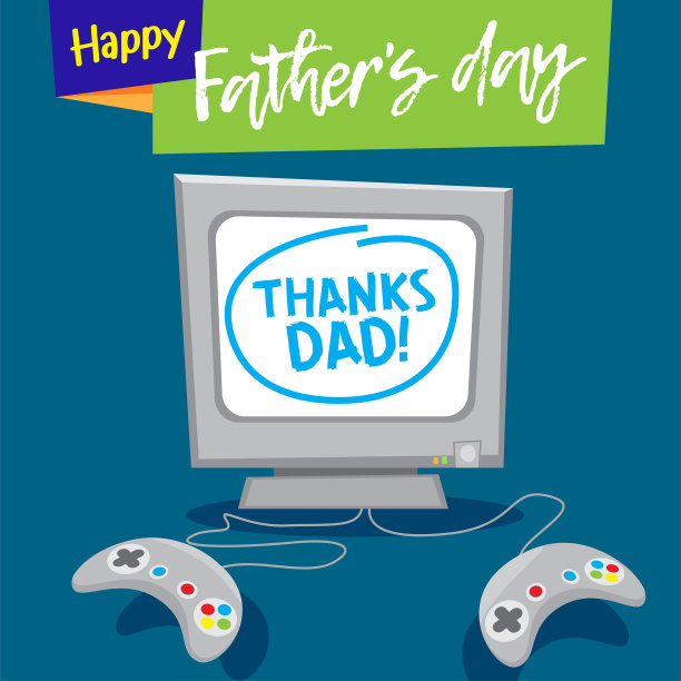 矢量贺卡父亲节快乐。谢谢爸爸。玩家游戏控制台图片下载