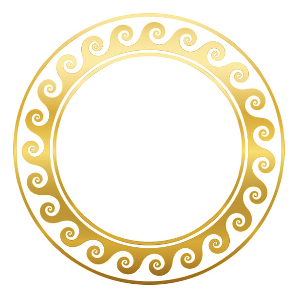 圆形金色框架与螺旋或波浪，无缝希腊图案。装饰仿古边框，重复几何图案。白色背景上的孤立矢量。图片下载
