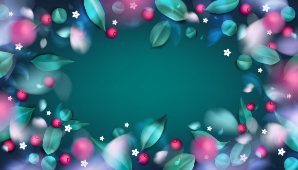 绿色的春天森林背景与树叶和浆果图片下载