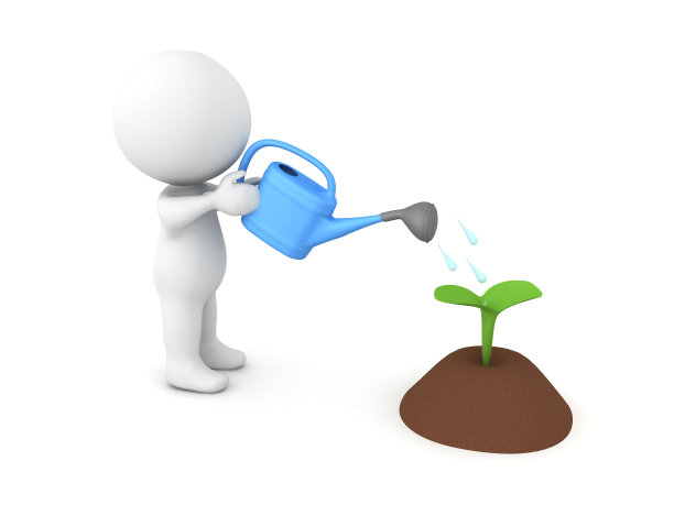 3D角色在土壤中浇灌植物图片下载