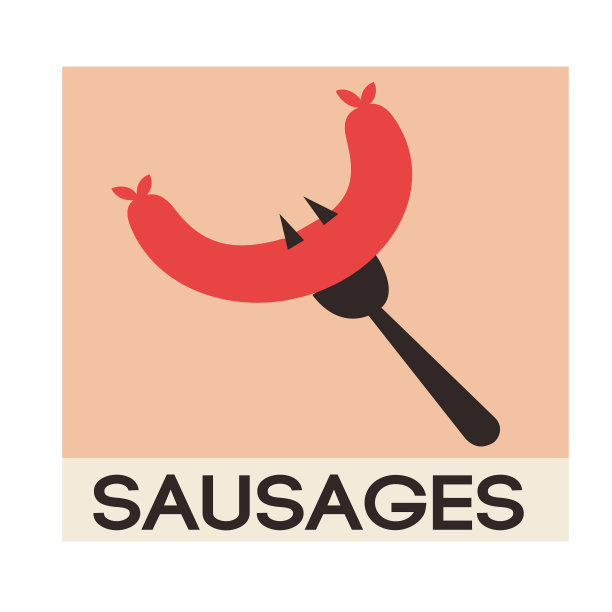 香肠标志平面插图上的白色图片下载