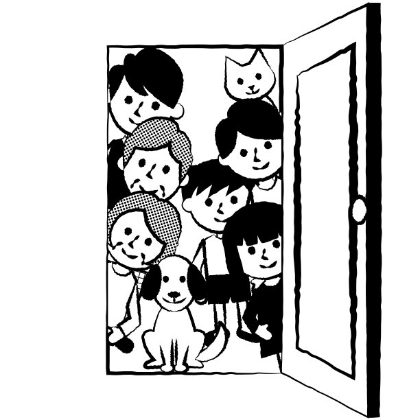 幸福家庭同门。祖父母、父母、孩子和宠物。矢量插图。图片下载