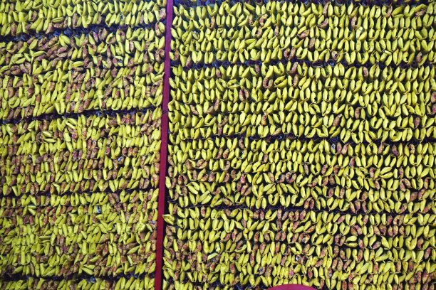 在马来西亚的一个佛教寺庙，墙上挂满了黄色的纸祭品图片下载