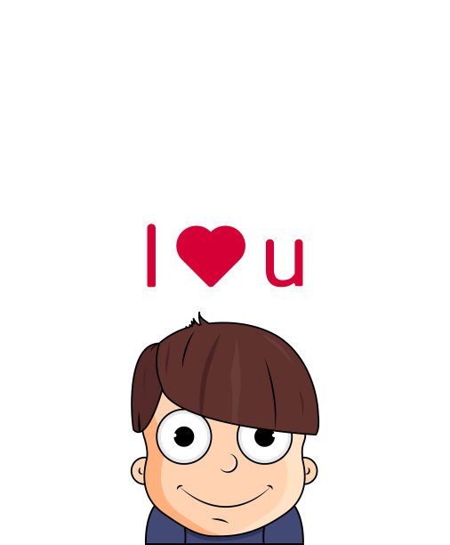 可爱的卡通男孩与爱的情绪。字符矢量插图与心脏图片下载