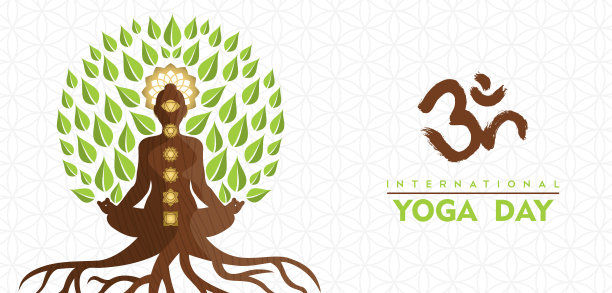 瑜伽日的横幅上的佛树在莲花姿势图片下载