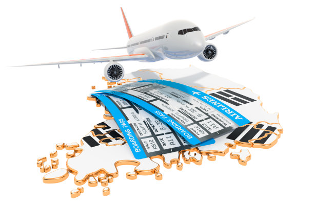 飞往韩国的概念。3D渲染孤立的白色背景图片下载