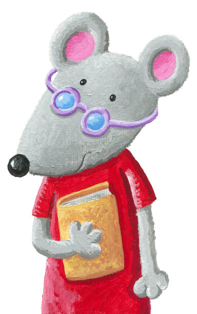 可爱的小老鼠，戴着紫色眼镜，拿着一本书图片下载