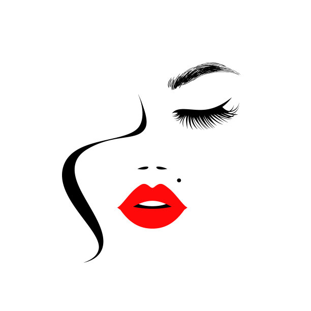 美丽的女人，性感的红唇，茂盛的睫毛，元素设计，化妆艺术，水疗沙龙标志，美发工作室。美丽的标志。矢量插图。图片下载