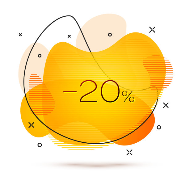 几何图案的销售横幅，上面有白底八折的题词。带有流动液体形状的梯度抽象横幅。液颜色的旗帜。矢量图图片下载