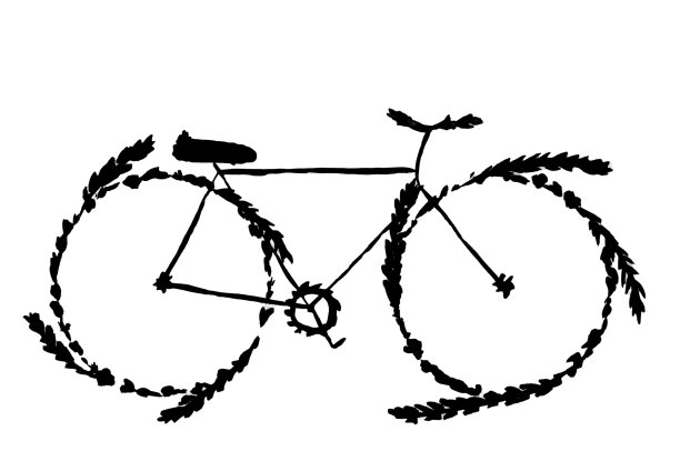 带花的手绘自行车。水彩插图复古。黑色剪影的花自行车孤立在白色的背景图片下载