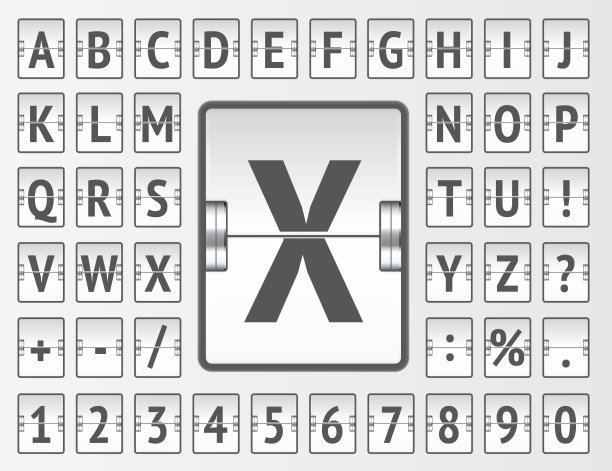航空公司翻转板常规字母显示航班目的地或到达信息。矢量插图。图片下载