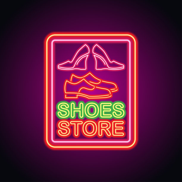 男女鞋店霓虹招牌为鞋店铺板横幅。矢量图图片下载