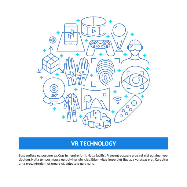 虚拟现实概念横幅在线条风格图片下载