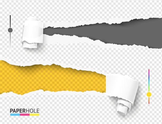 彩色纸张孔洞和撕裂碎片透明背景矢量素材：左右信息概念图片下载