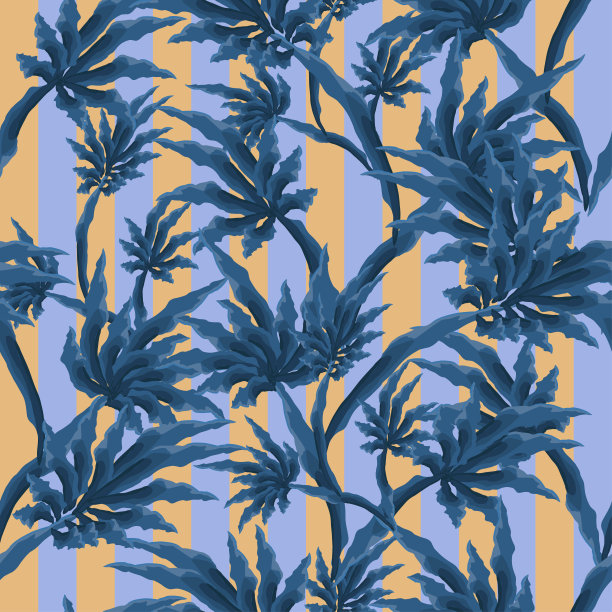 蓝色和浅棕色背景上的蓝色棕榈树图片下载