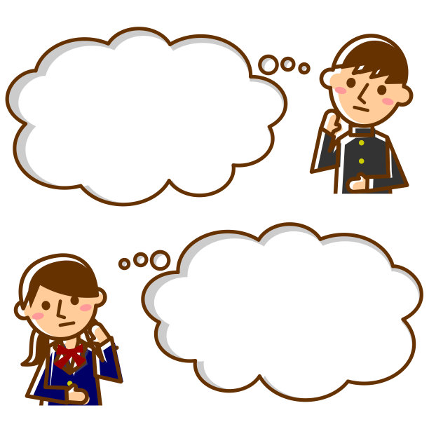 学生和演讲泡沫。男女学生穿着校服。矢量插图。图片下载