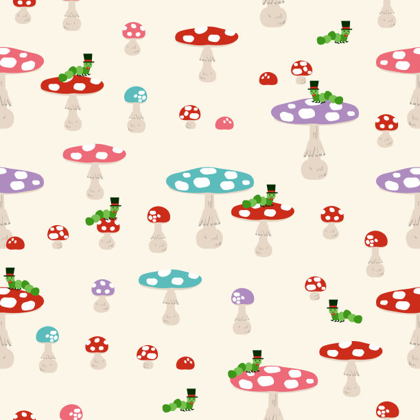 无缝模式的蘑菇。红色蘑菇壁纸。图片下载