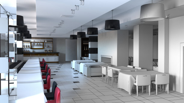 餐厅，室内可视化，3D插图图片下载