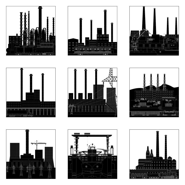 工厂和植物的剪影，图标设置图片下载