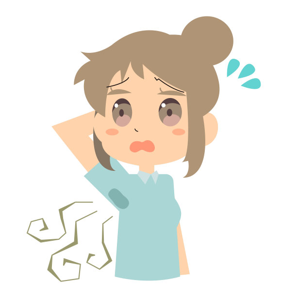 插图的女人谁是焦急的汗渍在她的额头图片下载