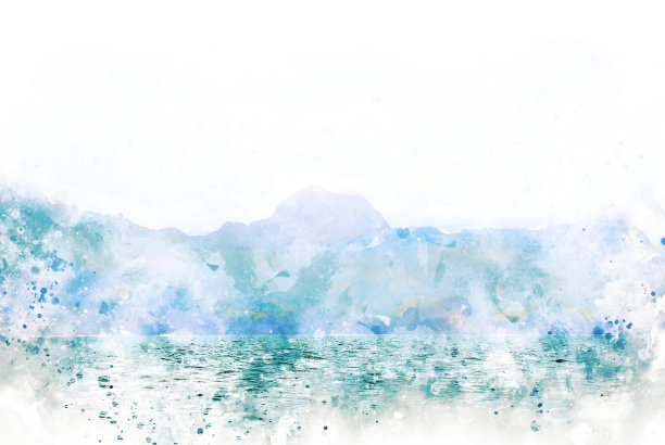 抽象色彩斑斓美丽的山脉和海水，以泰国甲米为背景的水彩插画。图片下载