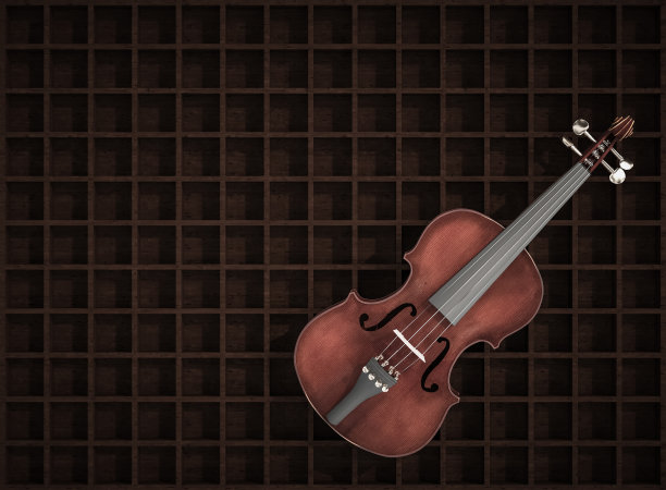 木制烤架上的古典小提琴。三维图像渲染图片下载