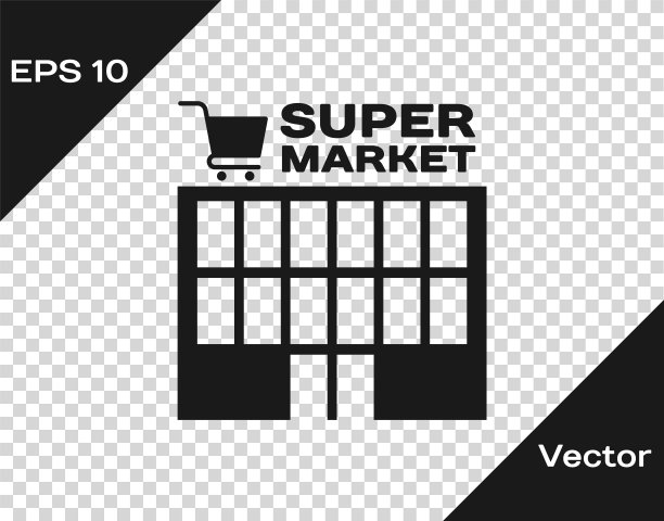 灰色超市建筑与购物车图标隔离在透明的背景。商店或商店。商场建筑。矢量图图片下载