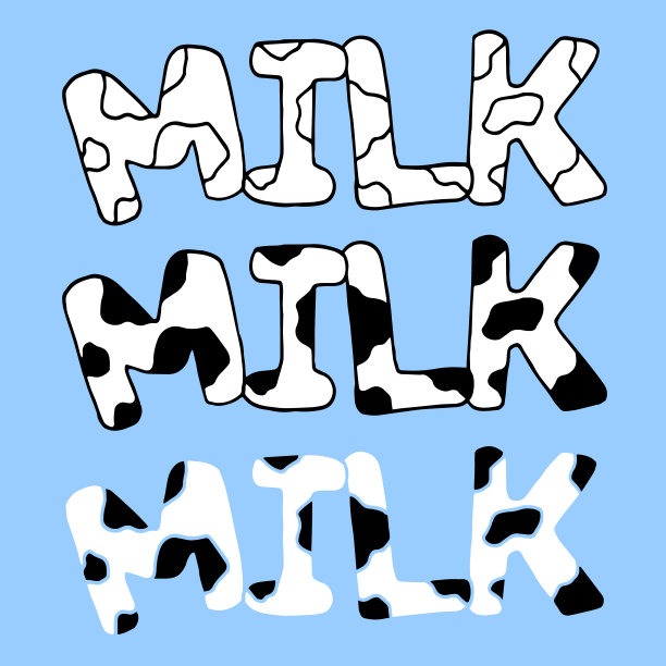 奶牛牛奶矢量字体插图设计手绘涂鸦艺术图片下载