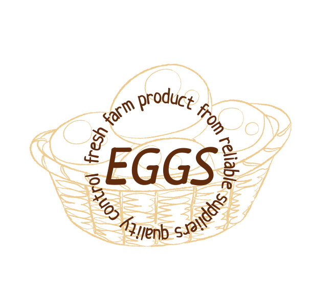 鸡蛋篮子手绘线性插图。卡通矢量手绘插图在白色的背景。布朗复古素描标签形象图片下载