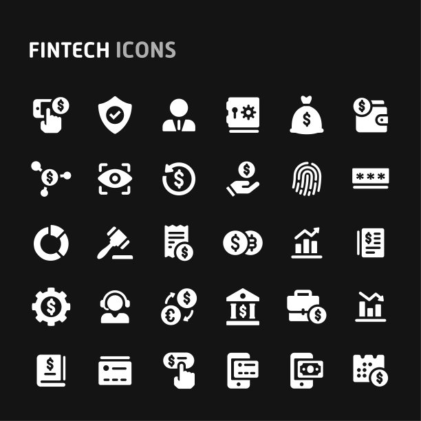 金融科技矢量图标集。图片下载