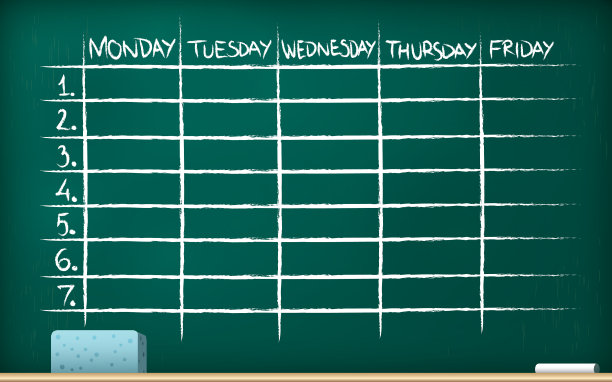 课程表在黑板上-矢量插图图片下载