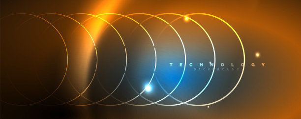 时髦的霓虹蓝色抽象设计与波浪和圆圈。霓虹灯发光效果。抽象的数字背景。图片下载