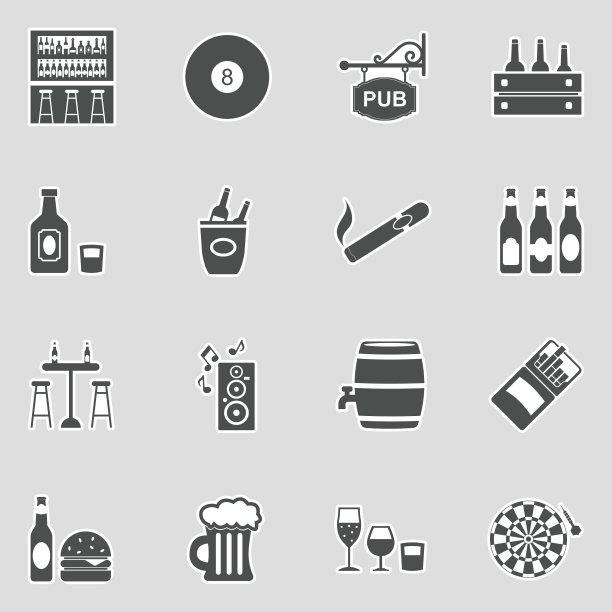 酒吧图标贴纸设计矢量插画图片下载