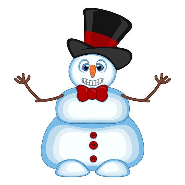 戴帽子和领结的雪人挥手矢量插画素材图片