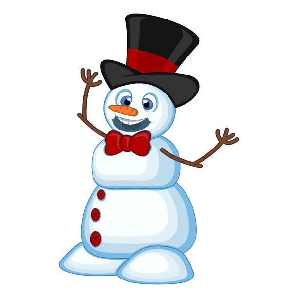 戴帽子和领结的雪人矢量插画素材图片