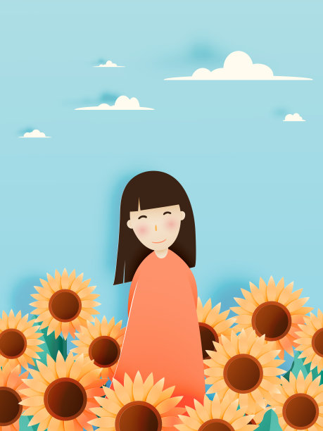 可爱的女孩与向日葵田图片下载