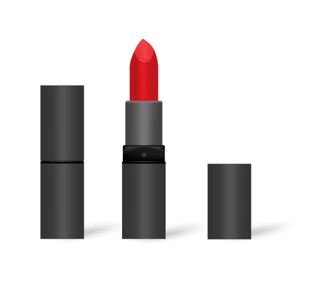 黑管红色口红，假的。打开和关闭。唇膏胭脂隔离在白色背景，矢量插图图片下载