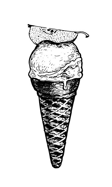 华夫蛋筒冰淇淋，配梨。图片下载