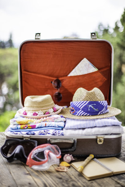 为暑假准备的行李箱，复古、复古、旧行李箱图片下载